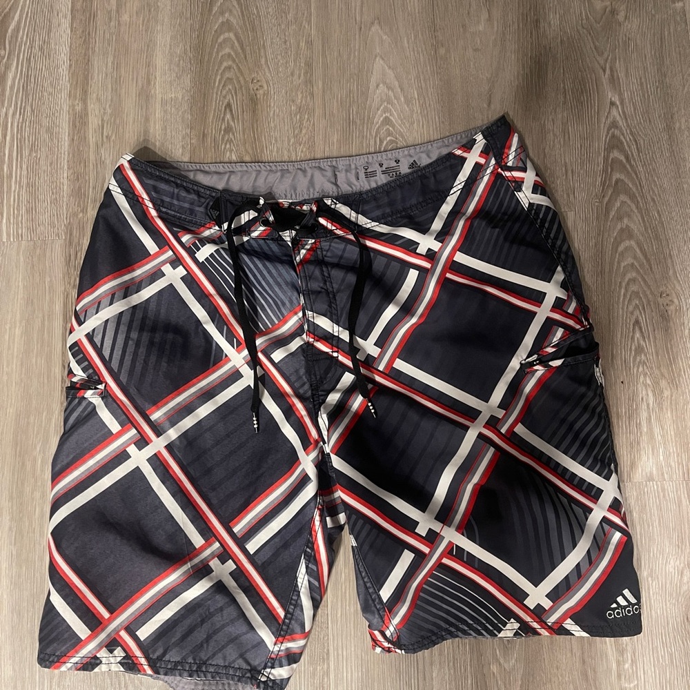 Adidas Men's Swim Shorts - Black and Red Checkered